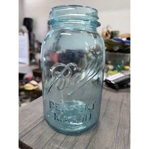 Vintage BALL Perfect Mason #8 Aqua Blue Quart Canning Fruit Jar